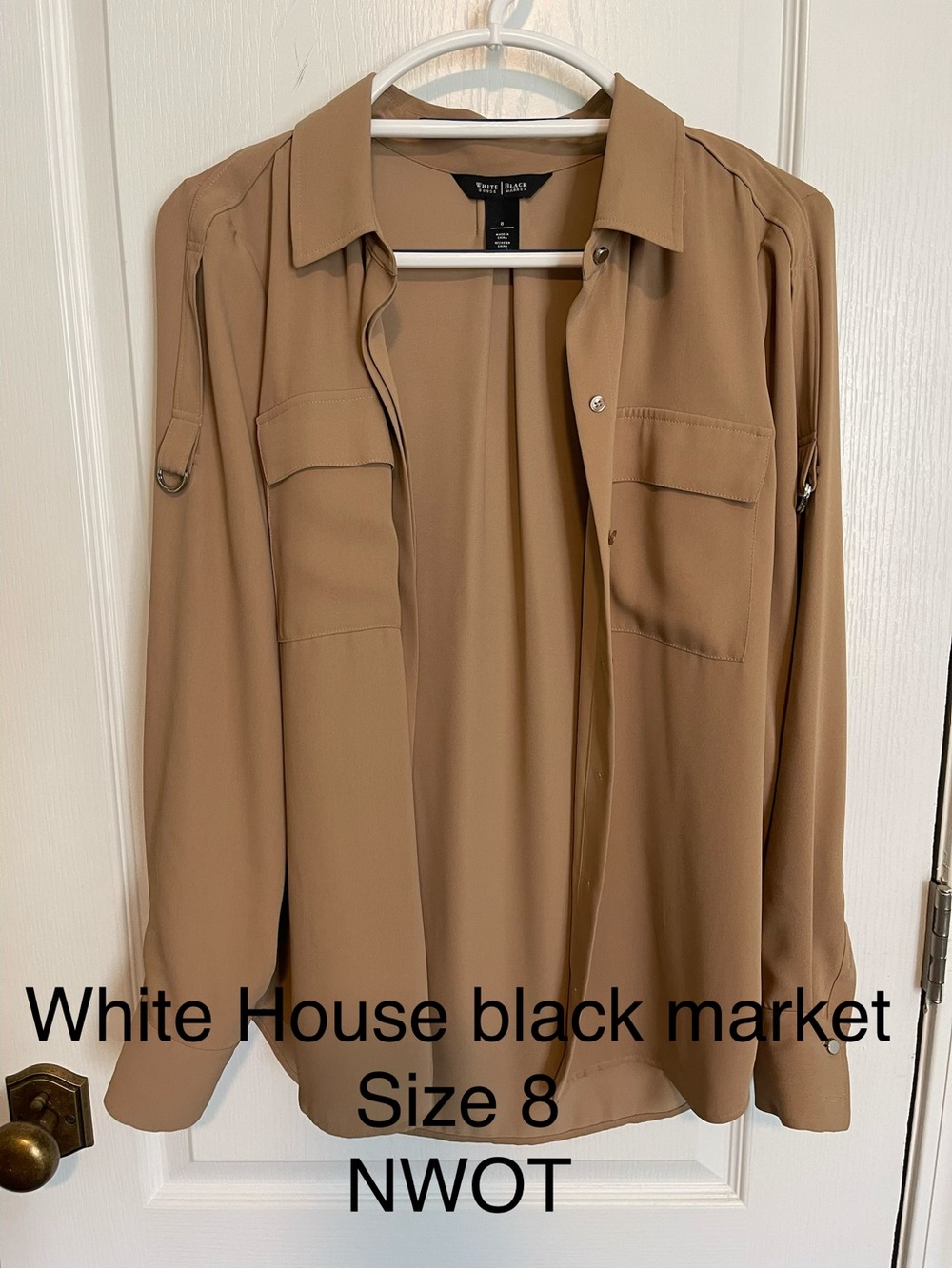 White House Black Market Beige Utility Button-Front Shirt